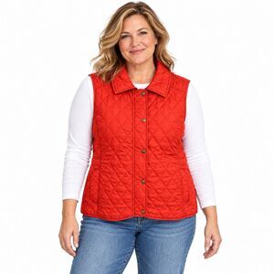 LL Bean Quilted Vest Women’s XL Plaid Lined Orange Red Gorpcore Cabincore NWOT